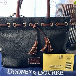 Dooney & Bourke Pebble Grain Black and Brown Leather Tassel Tote NWOT